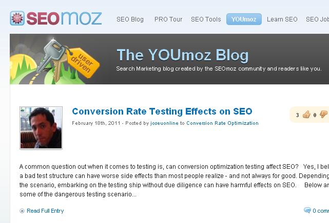 YOUmoz-post SEO and conversion testing just published on YOUmoz