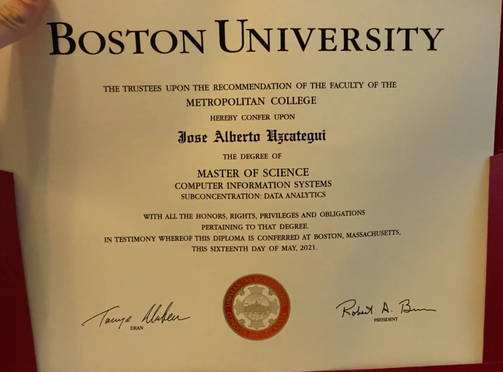 my Boston University Dimploma
