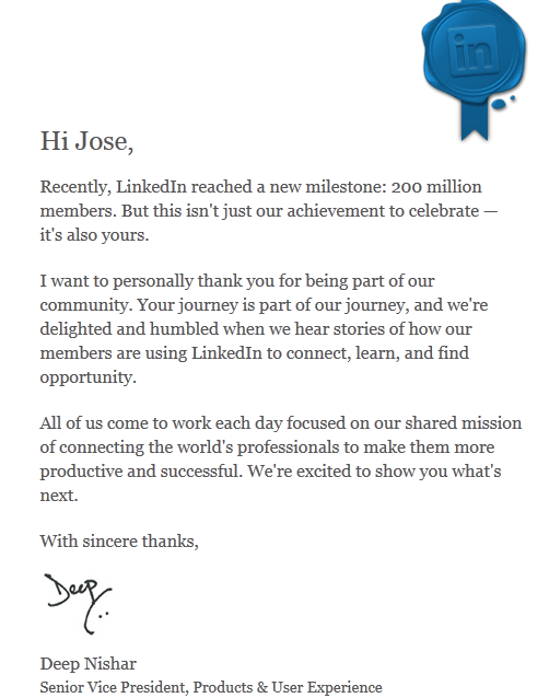 Top 5% Letter from LinkedIn